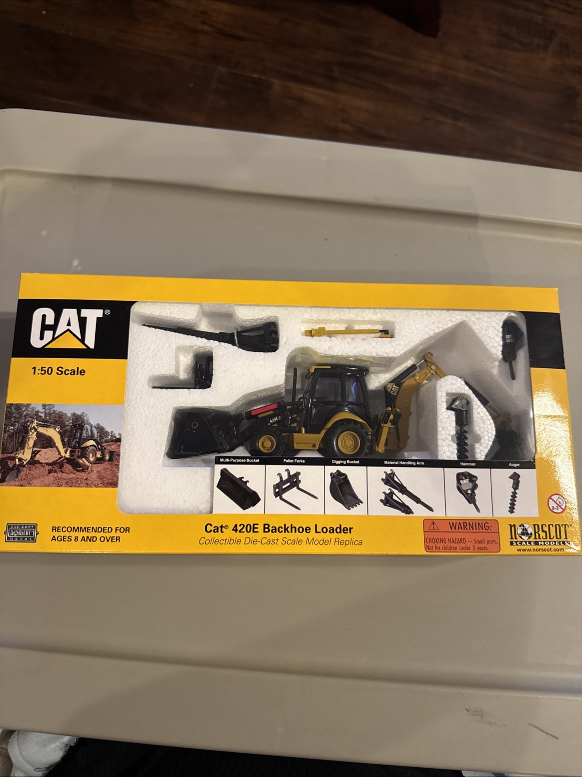 Cat 420D Backhoe Loader With Attachments Norscot 55061 1:50 Scale DieCast