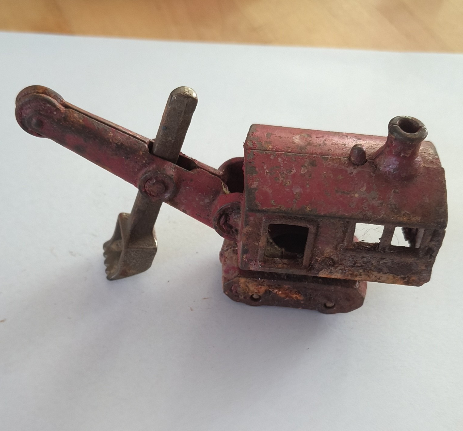 Vintage Cast Iron Red Excavator Diecast Construction Vehicle Toy