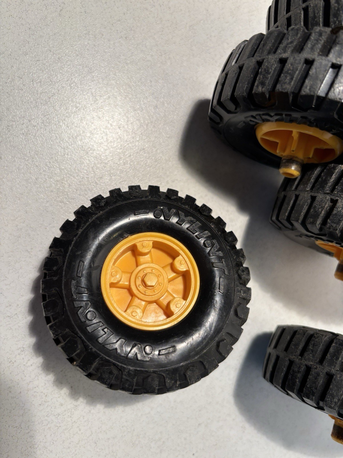 Vintage Nylint Wheels BLACK TIRES YELLOW RIM FOR MIGHTY DUMP,CRANE GRADER BRONCO