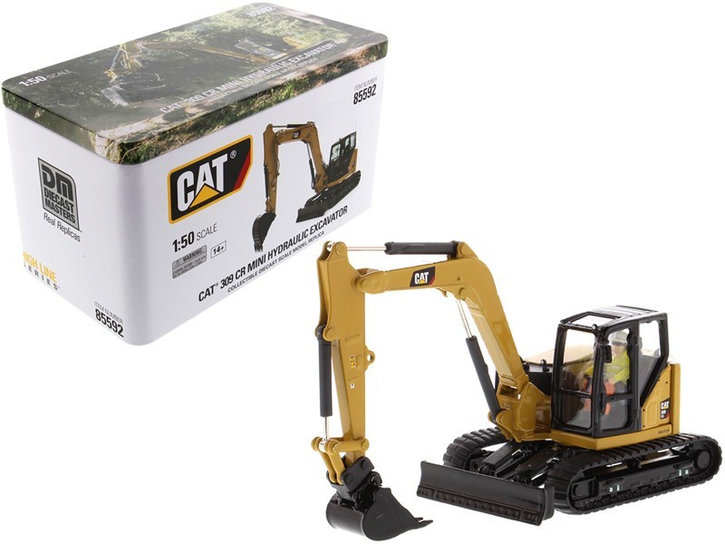 1/50 Scale Compact Hydraulic Excavator Diecast Model w/ Work Tools & Operator