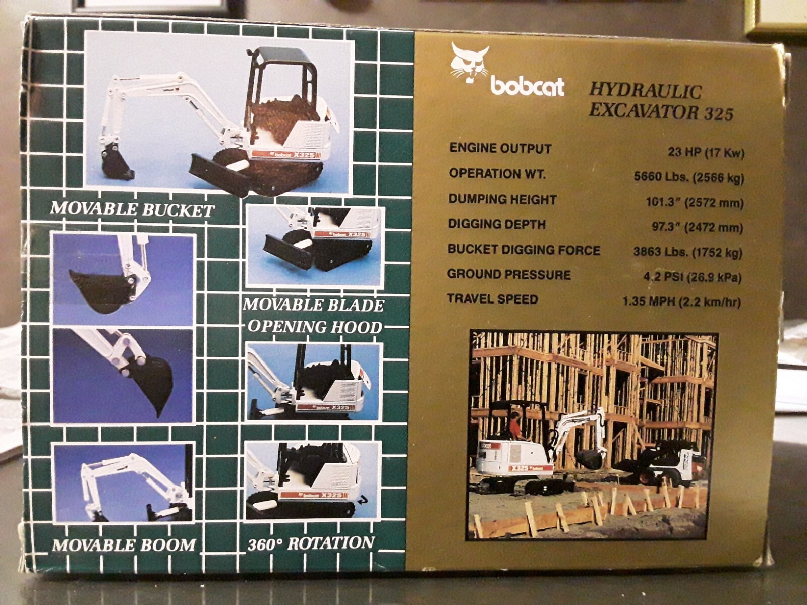 Bobcat X325 Hydraulic Excavator Gold/Green Wan Ho Diecast 1:25 Scale NIB 2