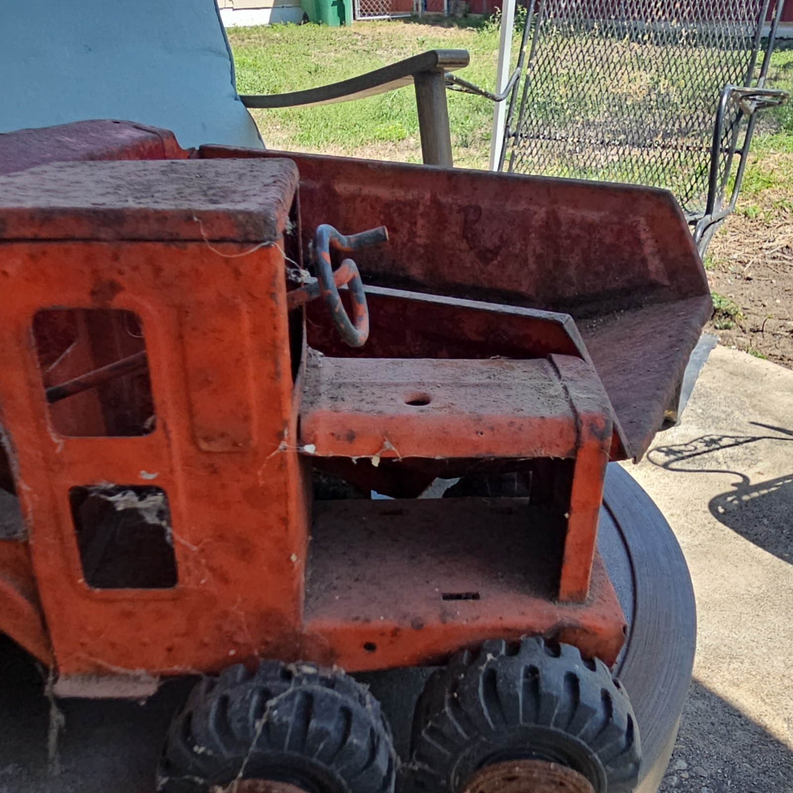 Marx Pressed Steel Construction Vehicle Toy Orange Rust Equipment Truck
