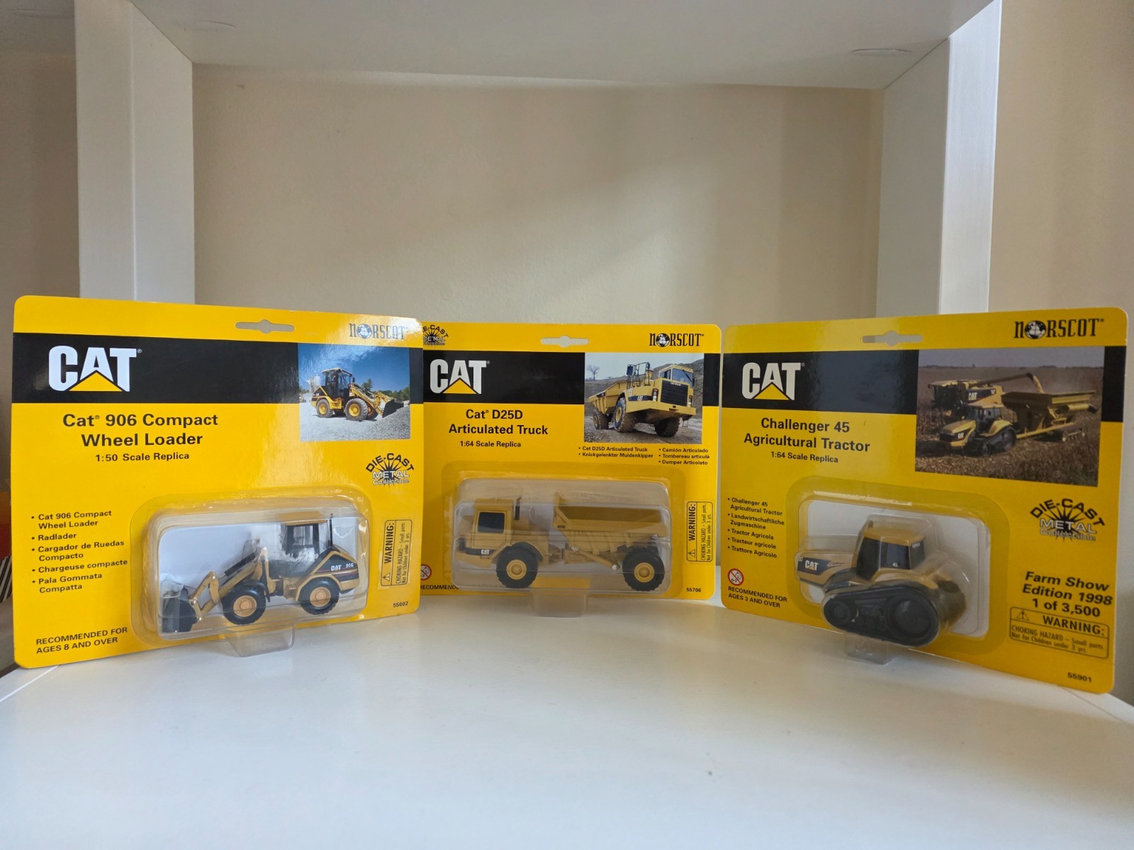 NORSCOT Caterpillar 906, D25D, Challenger 45, Set of 3 Diecast Models, NIB.