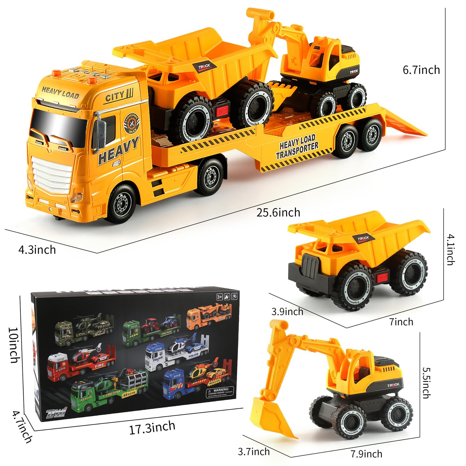 Dwi Dowellin Construction Carrier Truck 25.59 x 4.33 x 6.69 inches, Yellow