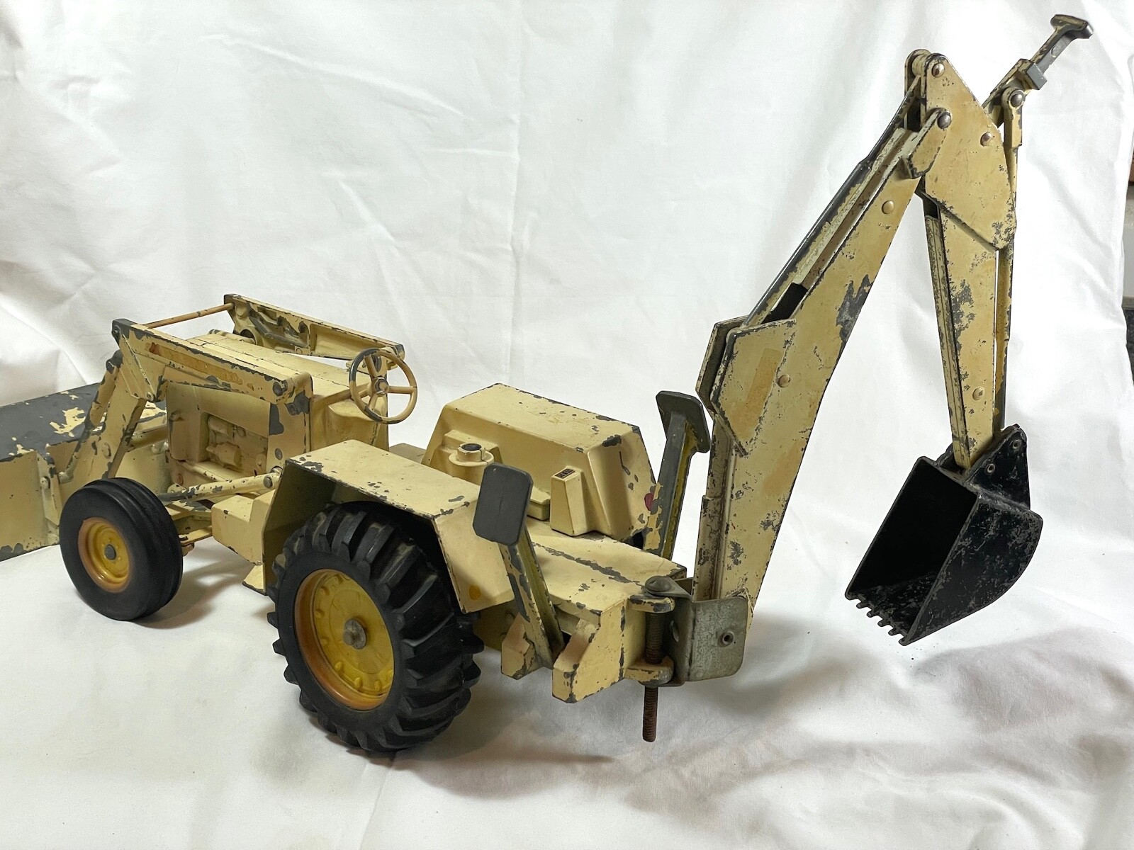 Vintage Steel Large 1/12 Scale Ertl Ford 7500 Front Loader Backhoe Tractor READ