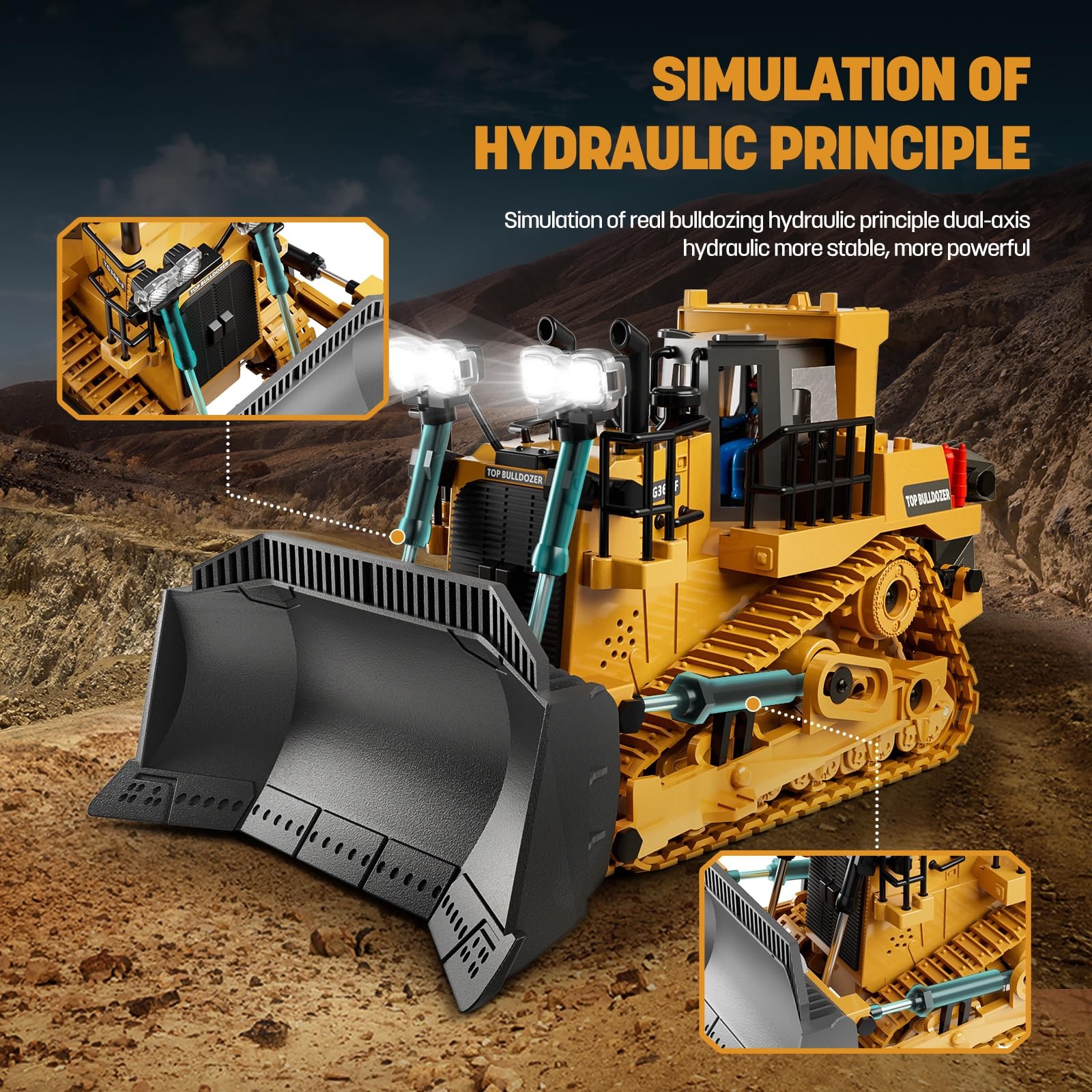 Metal RC Bulldozer Toy for Kids | 9-Channel Remote Control Track-Type Tractor…