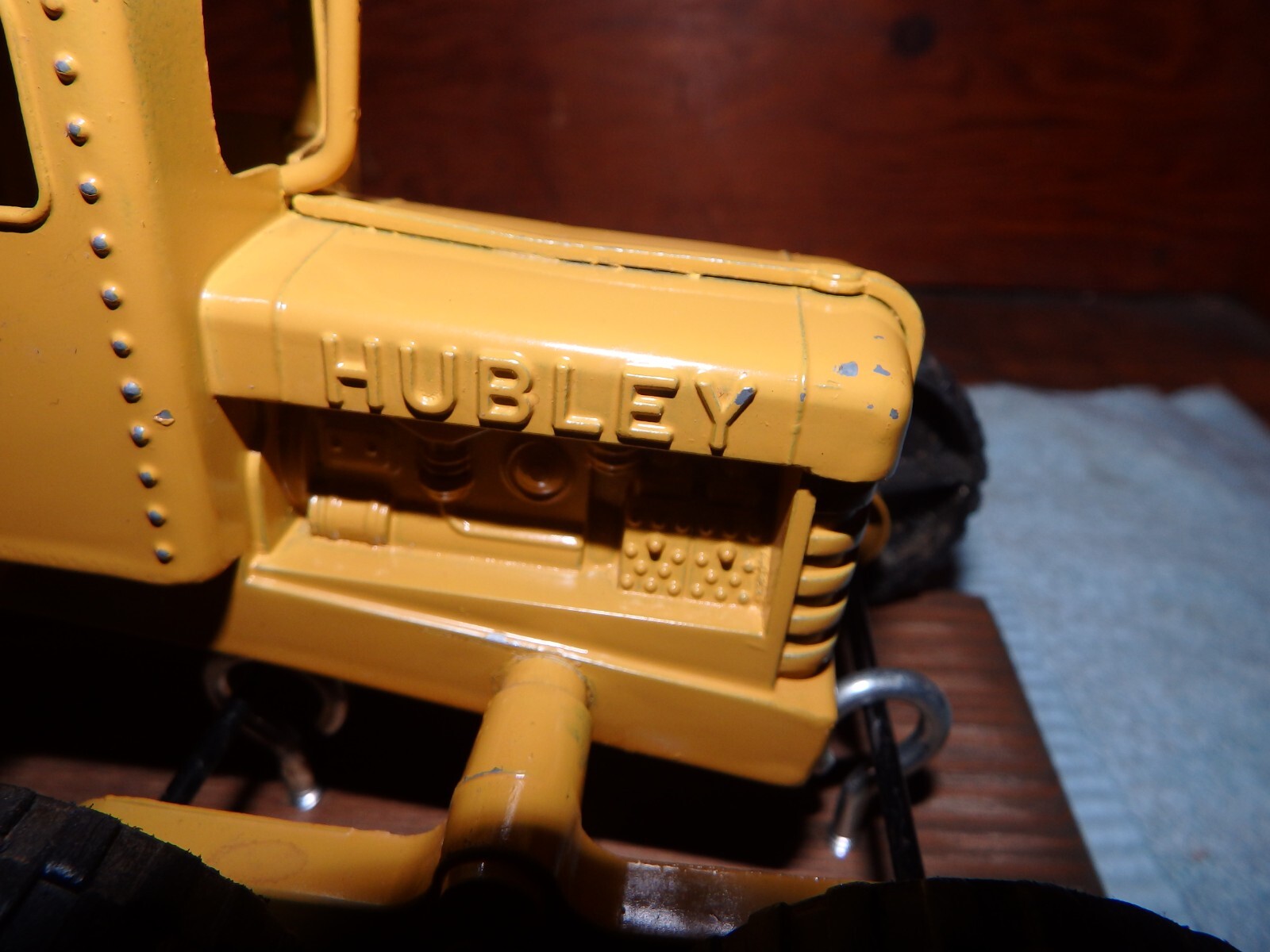 Hubley Kiddie Toy Cast Iron Road Grader Mounted on wood Plaque Restored