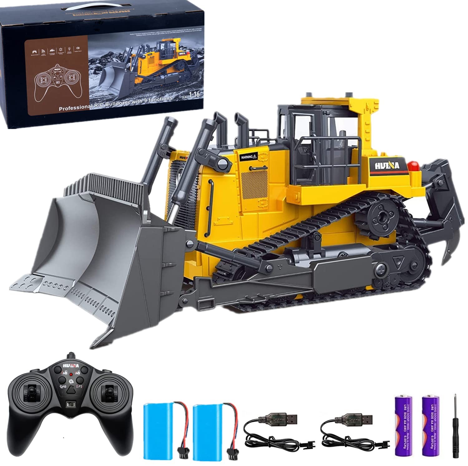 Remote Control Bulldozer RC 1/16 Full Functional Construction Vehicle, 9 Chan…