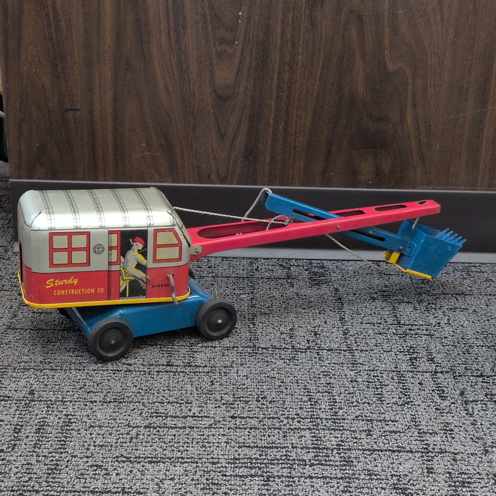 Lima Tin Construction Vehicle Blue Red Yellow Silver Vintage Toy