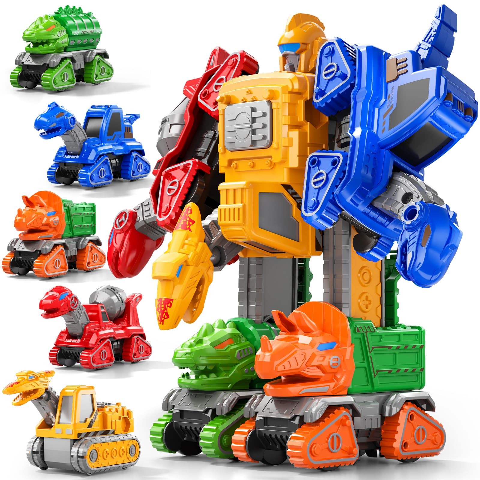 Transforming Robot Toys Set Construction Trucks, Dinosaur Car Toys 6 in 1 Tra…