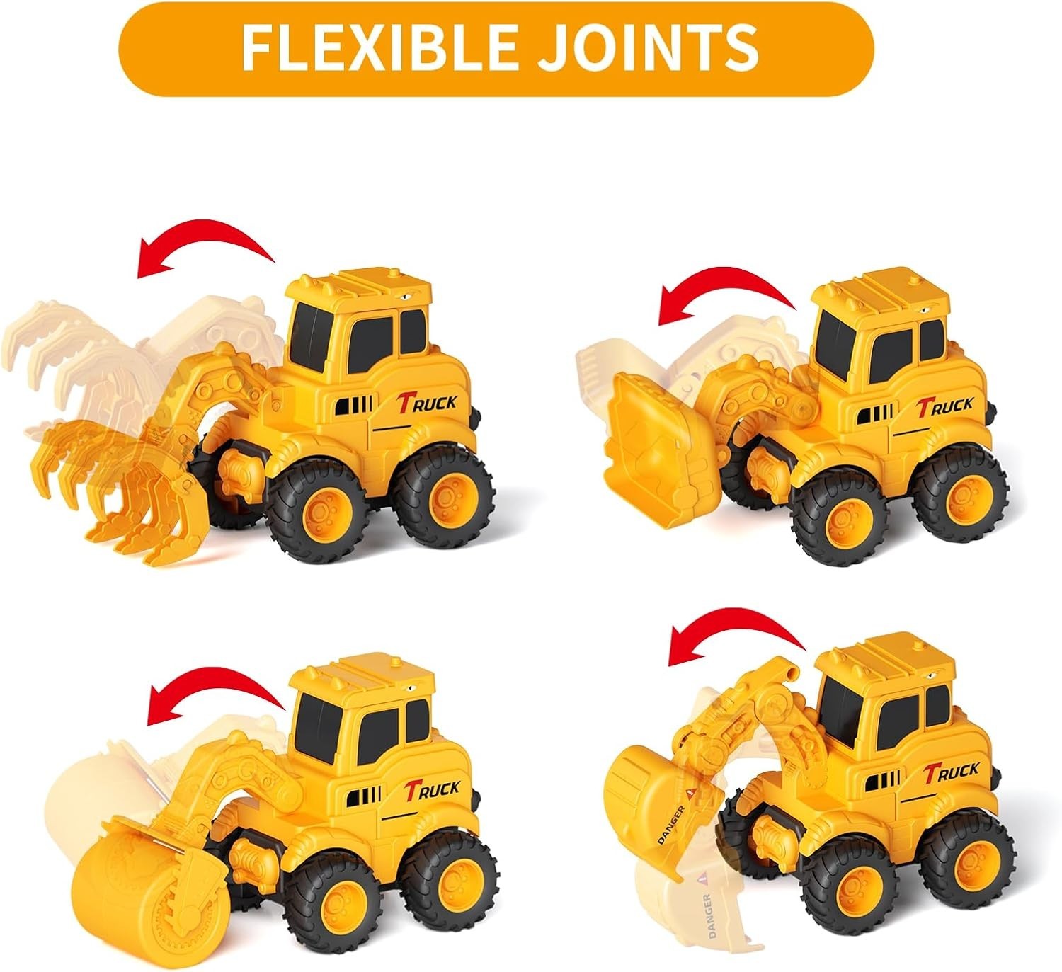 Kids Construction Truck Toys Set of 4 Excavator Bulldozer Road Roller Plastic