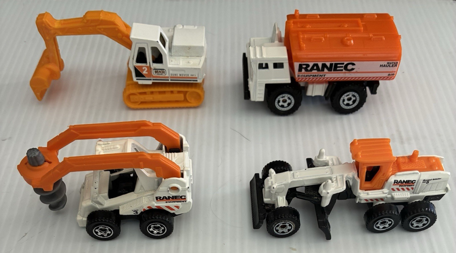 Matchbox Ranec Water Hauler, Grader,Auger Back Hoe, Beach Excavator