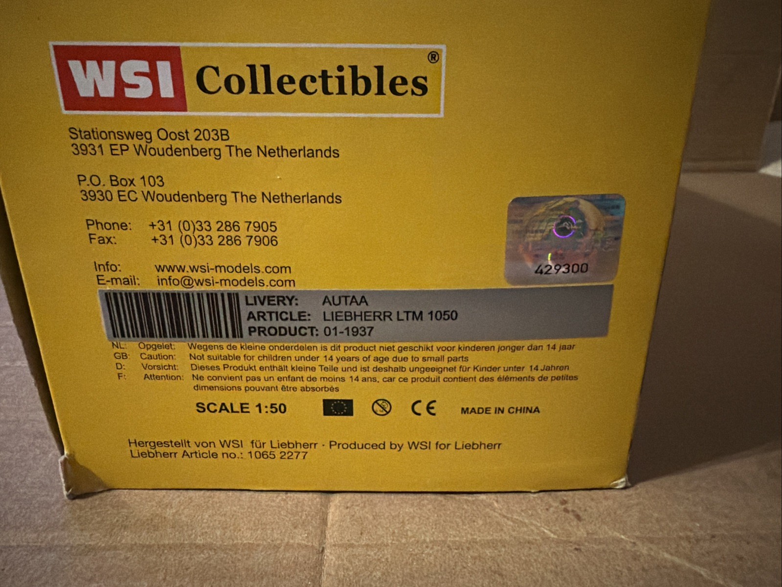 WSI 1:50 Liebherr LTM 1050-3.1 New Sealed Made In Germany