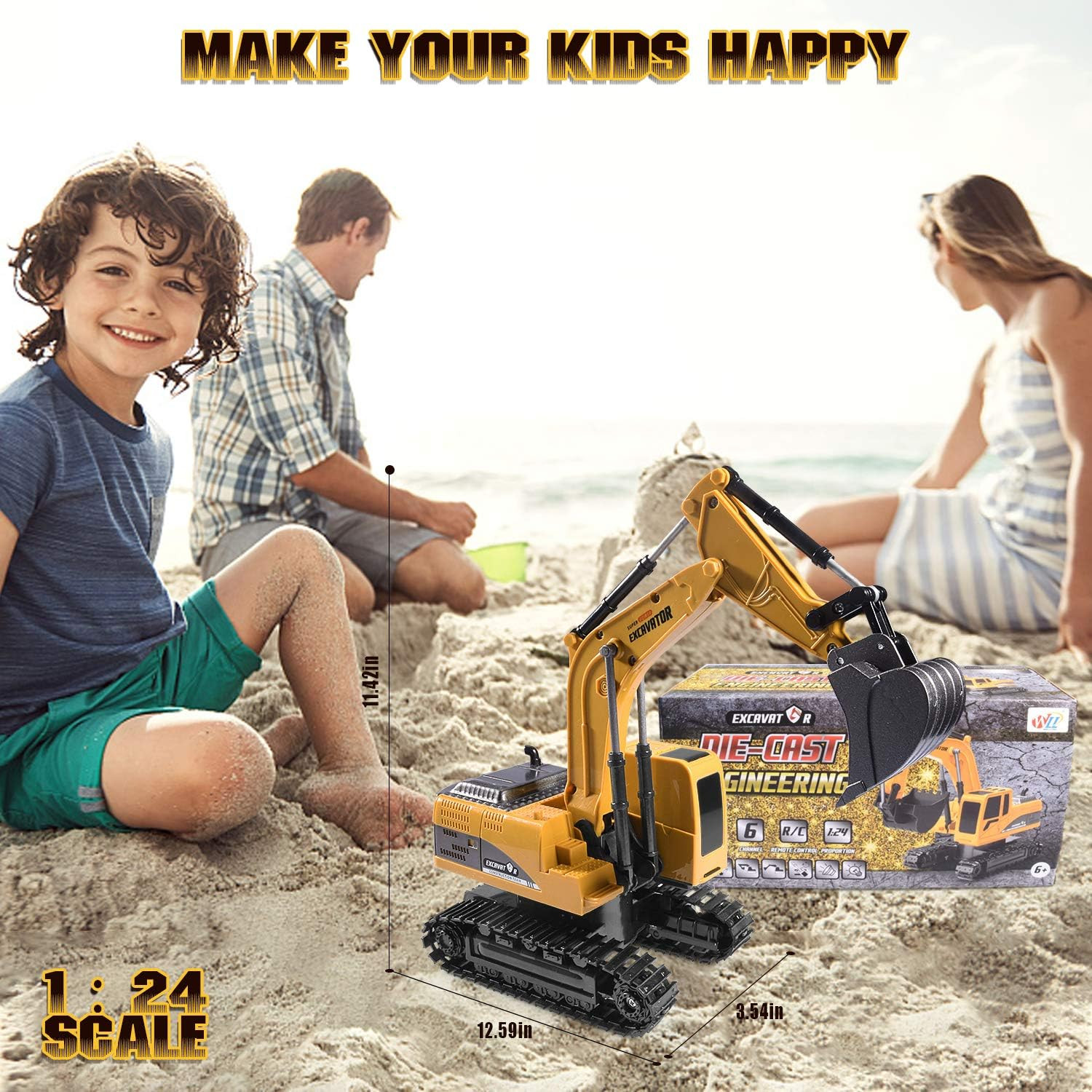 Construction Excavator Toy – Kids Toy Engineering Digger Truck, Remote Control R