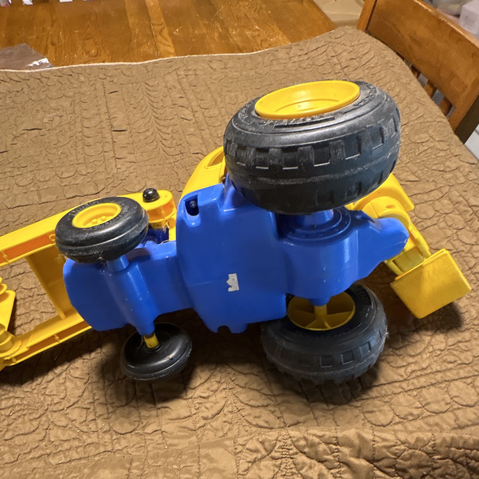 Yellow/Blue Plastic Backhoe Loader Construction Vehicle Toy w/ Bucket