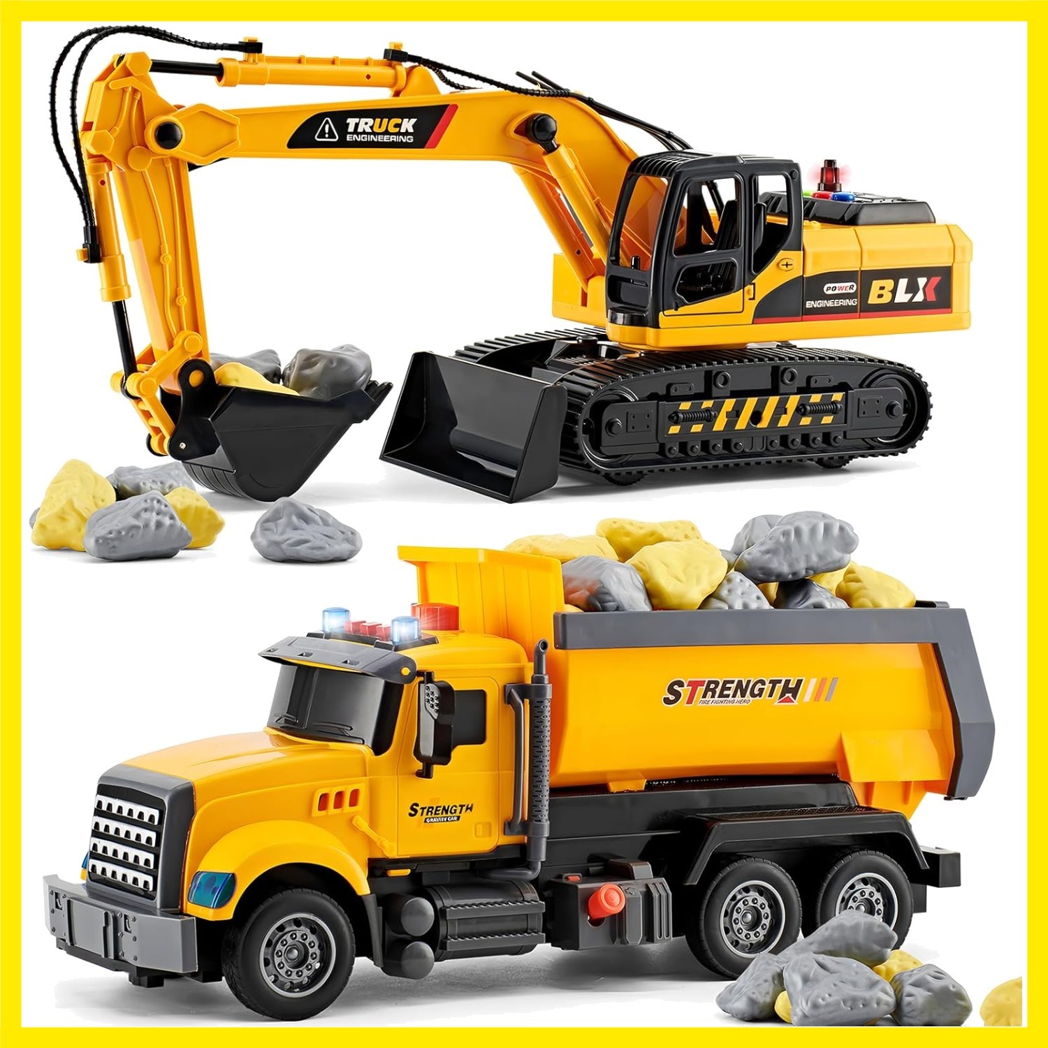 2 Pack Large Construction Engineering Truck Toys,Moveable Claw Excavator & Li…