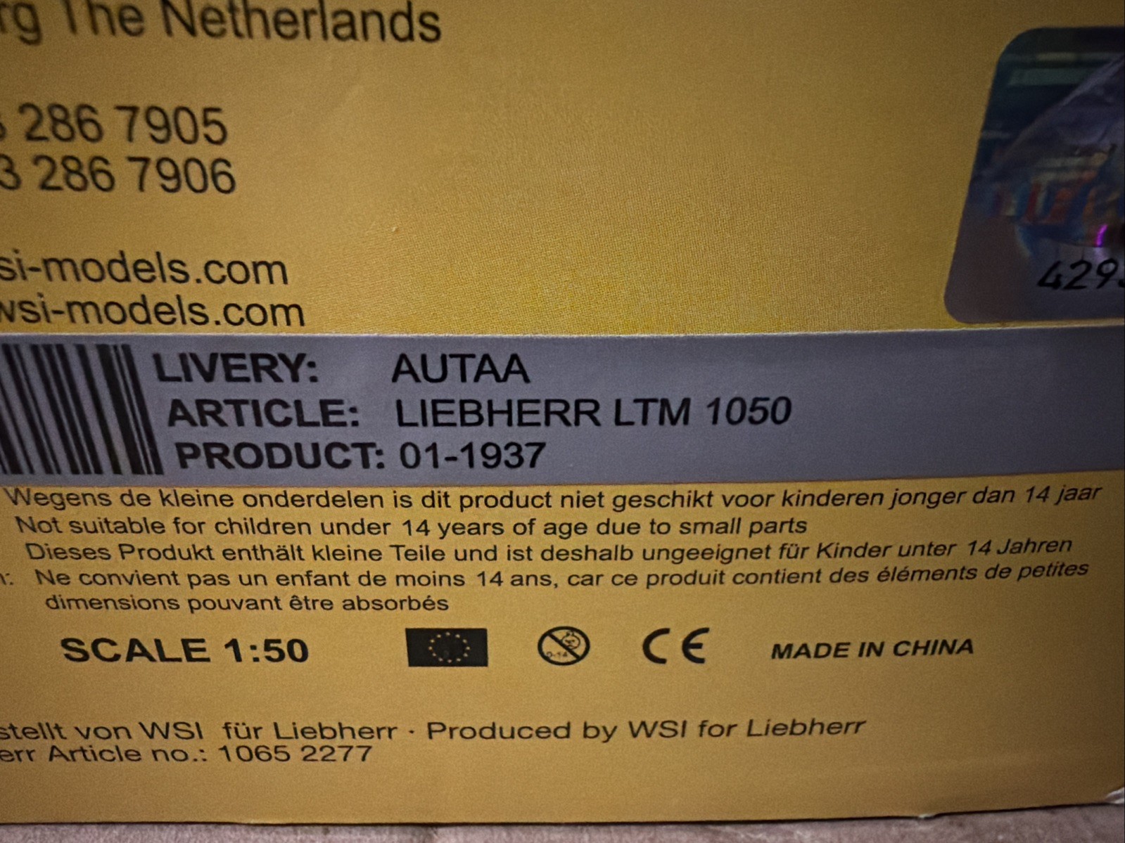 WSI 1:50 Liebherr LTM 1050-3.1 New Sealed Made In Germany