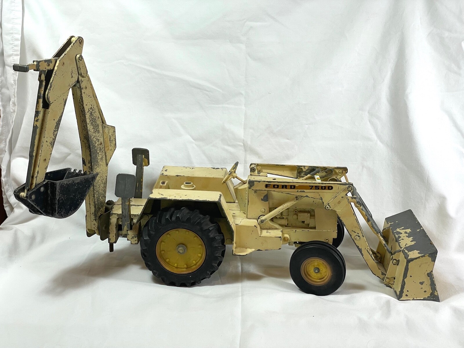Vintage Steel Large 1/12 Scale Ertl Ford 7500 Front Loader Backhoe Tractor READ