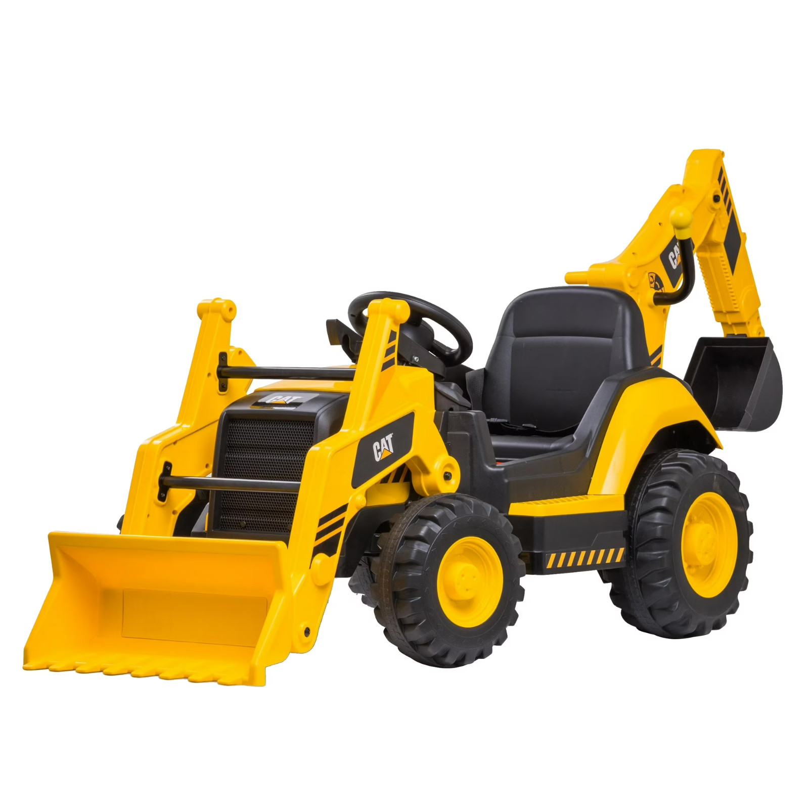 Kid Trax 12V CAT Backhoe Loader Ride-On Excavator with Working Loaders, MP3, Rea