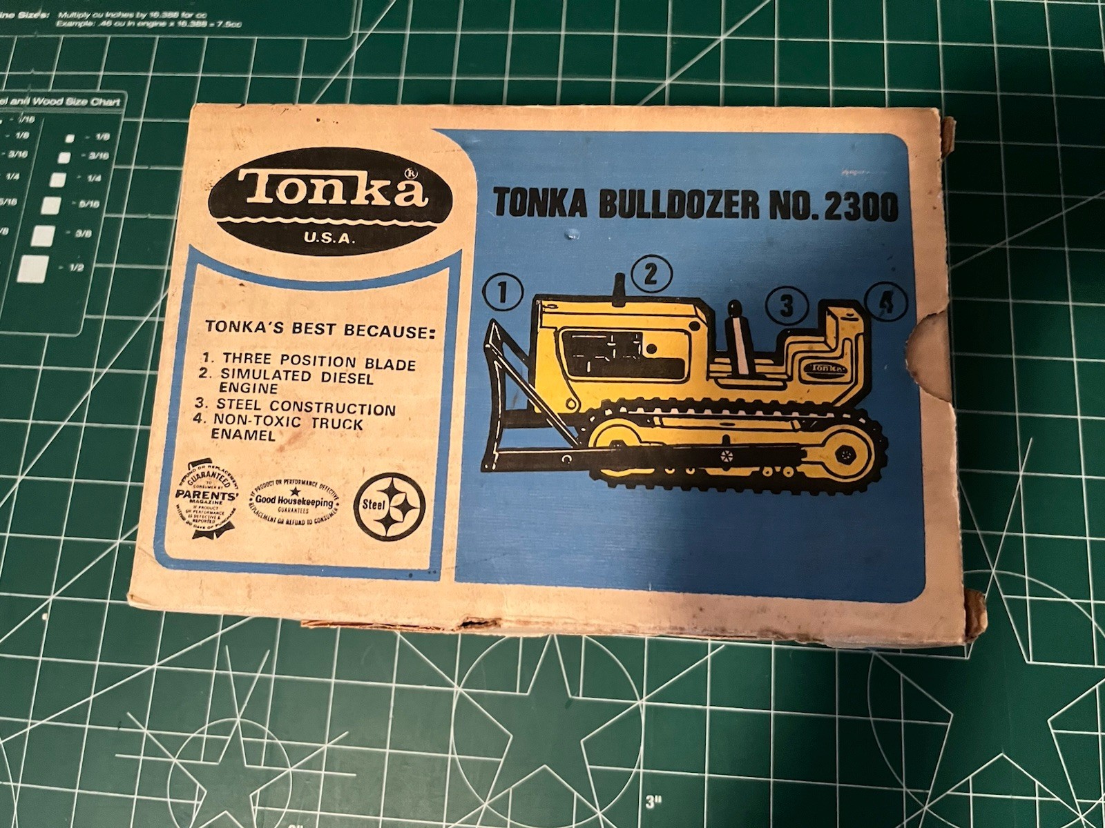 Vintage YELLOW TONKA BULLDOZER NO. 2300 with ORIGINAL BOX NOS