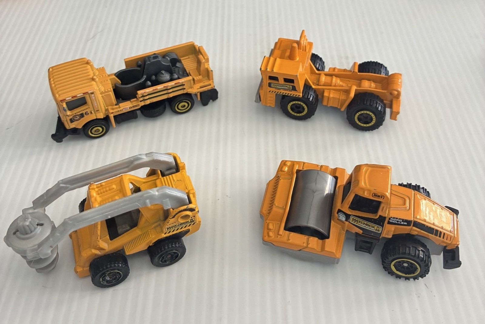 Matchbox Construction Turf Hauler,Road Roller, Maintenance,Auger Back Hoe