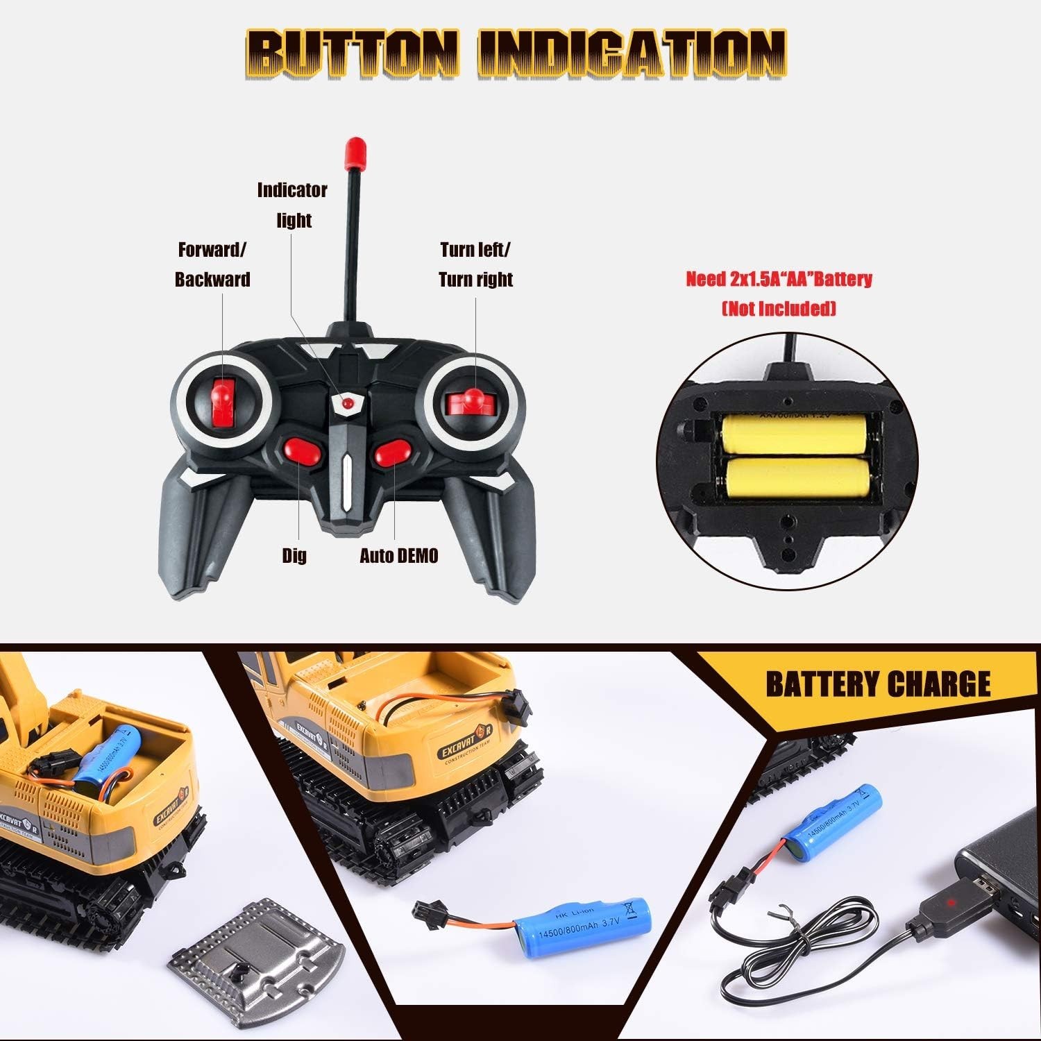 Construction Excavator Toy Kids RC Digger Truck Rechargeable Sand Play Gift