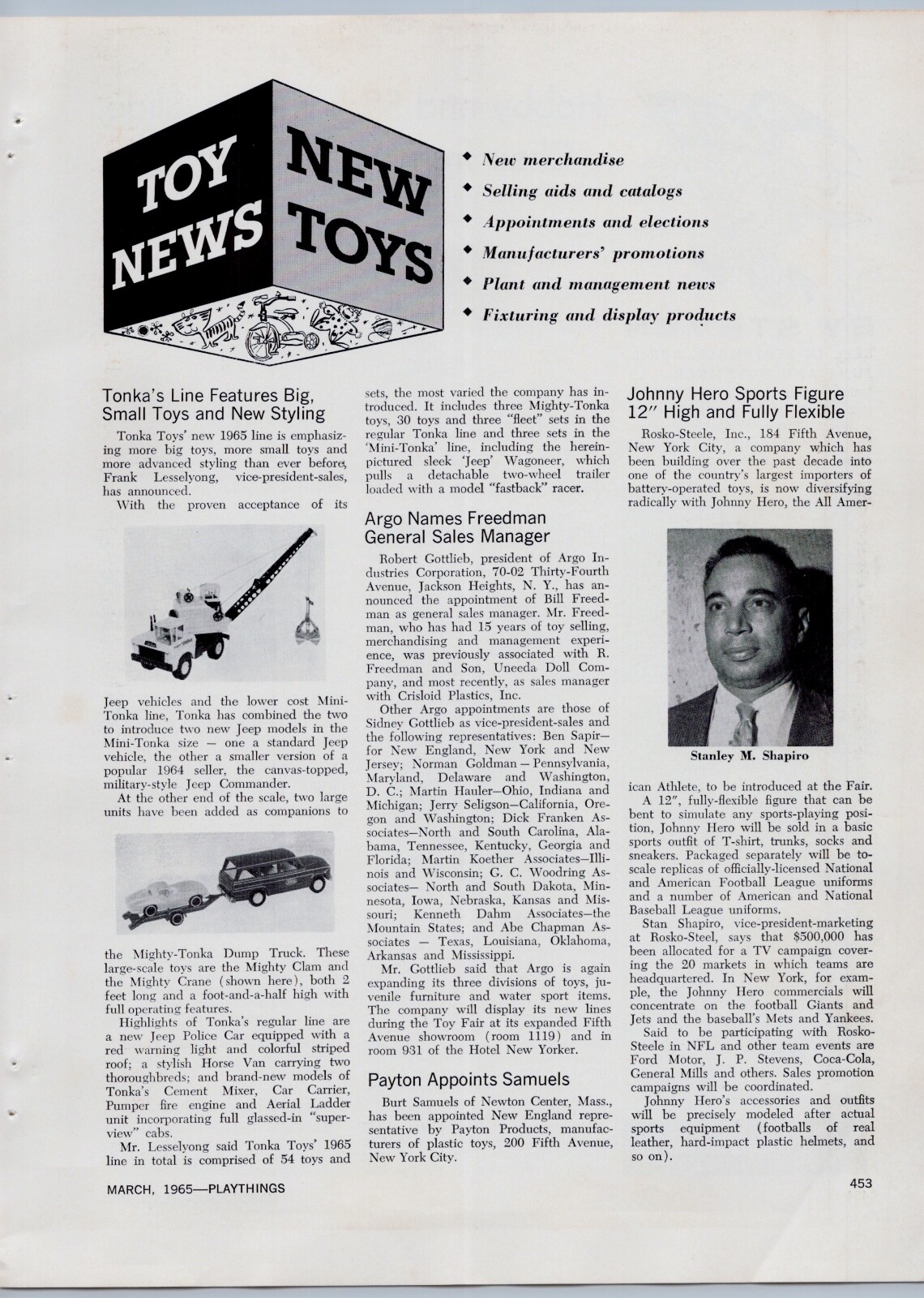 1965 Vintage Toy Article – New Tonka Truck Line Mini Jeep Commander Mighty Crane