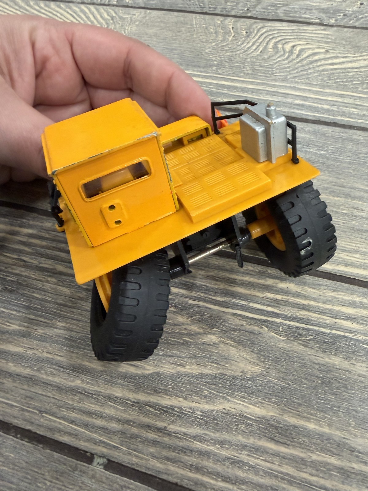 Vintage Yellow Diecast Construction Equipment Grader Scraper Toy Vehicle