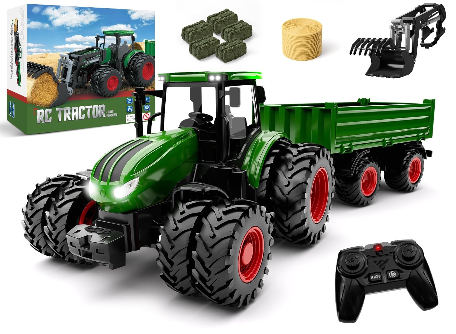 Uarzt Remote Control Tractor Toy with Trailer | Metal Front & Front Loader Farm