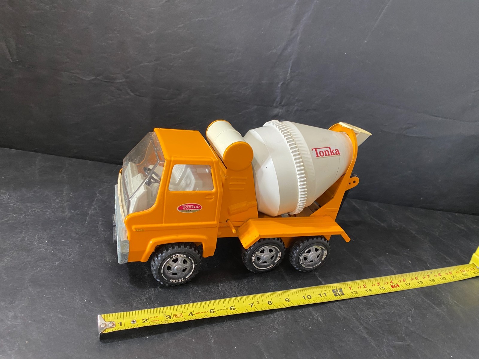 tonka vintage pressed steel cement mixer construction vehicle ORANGE