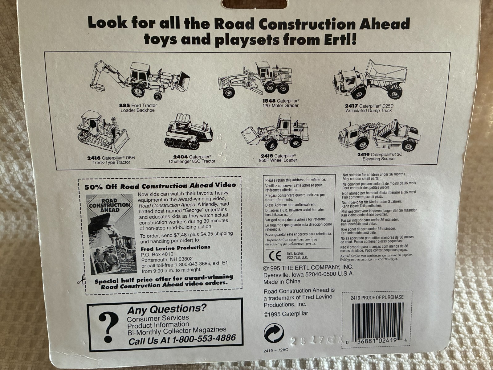 1995 Ertl Road Construction Ahead Caterpillar 613C Elevating Scraper 1:64