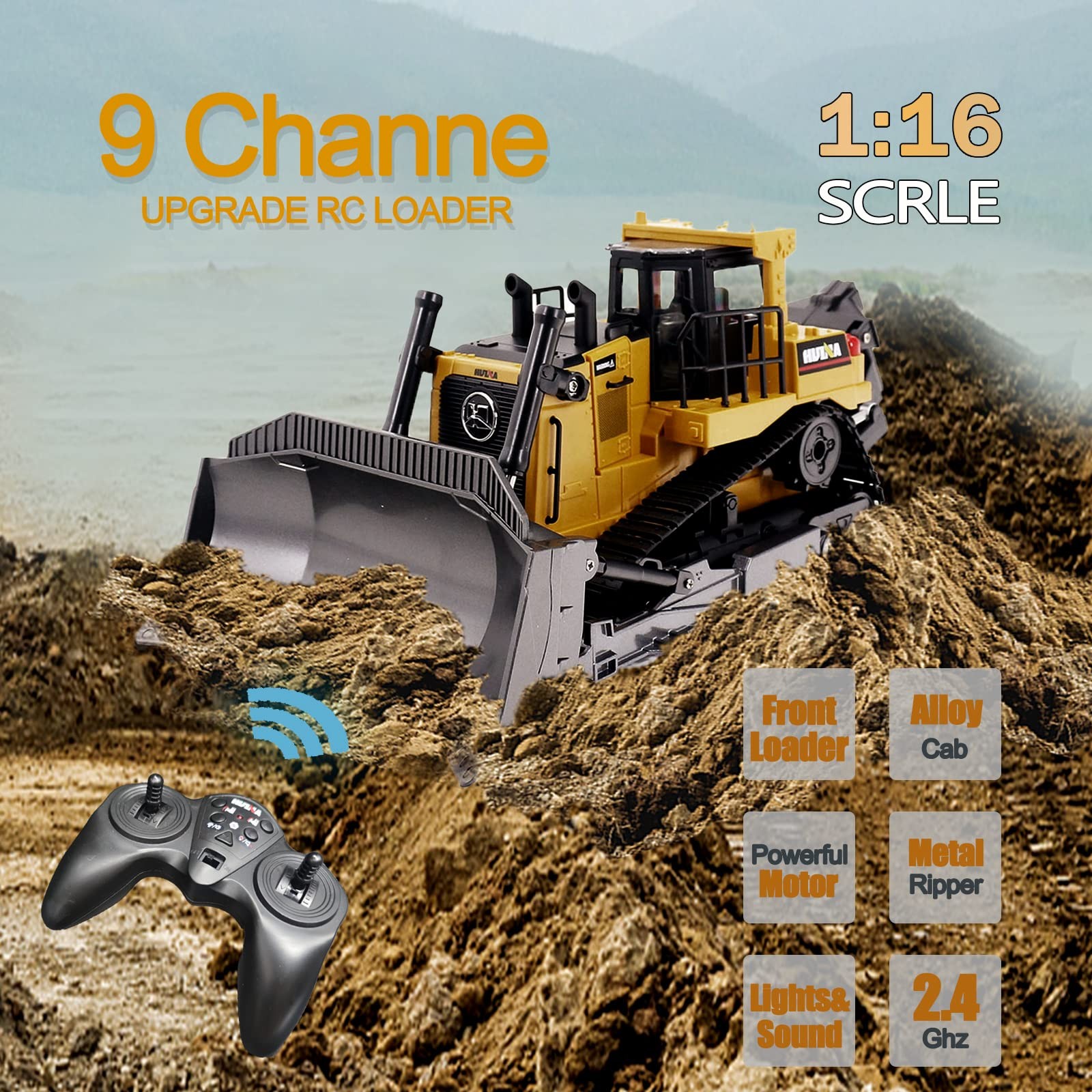 Remote Control Bulldozer RC 1/16 Full Functional Construction Vehicle, 9 Chan…