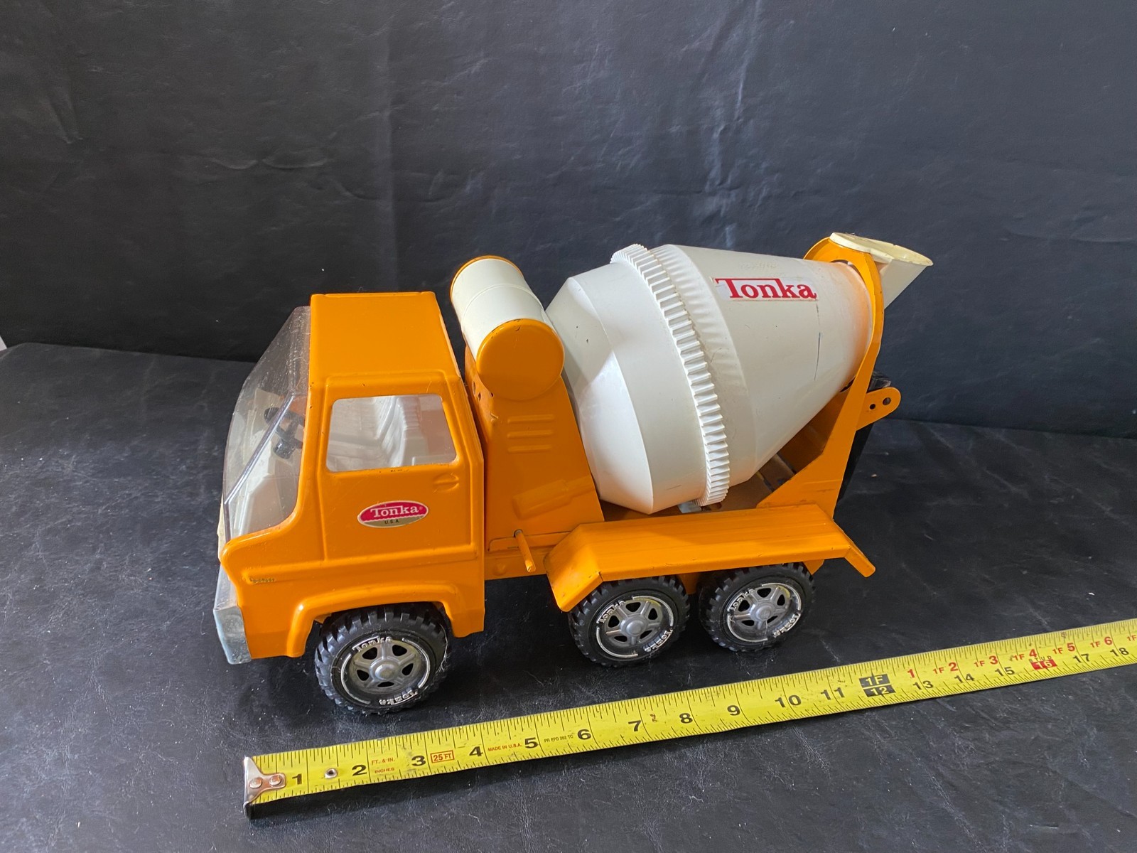 tonka vintage pressed steel cement mixer construction vehicle ORANGE