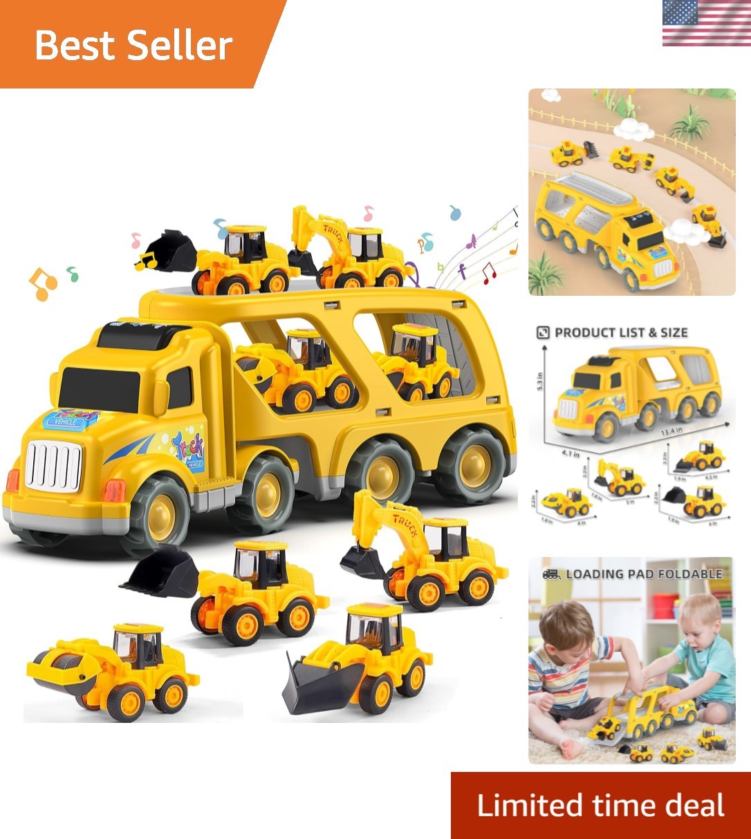 5-in-1 Friction-Powered Construction Truck Toy for Ages 3-6 – Perfect Gift!