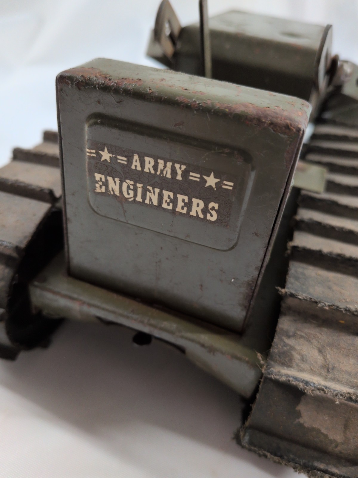 Vintage 1960s Structo Green U.S. Army Engineers Bulldozer Pressed Steel Toy Rare