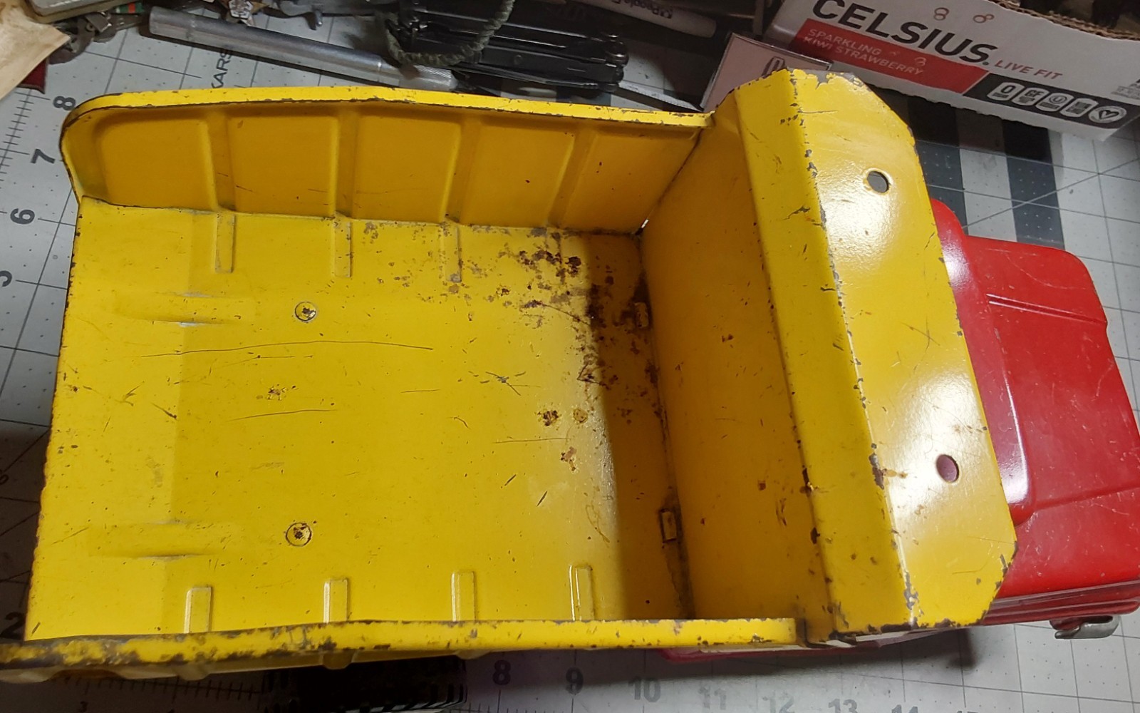 Tonka Pressed Steel Square Front Yellow Red Dump Truck