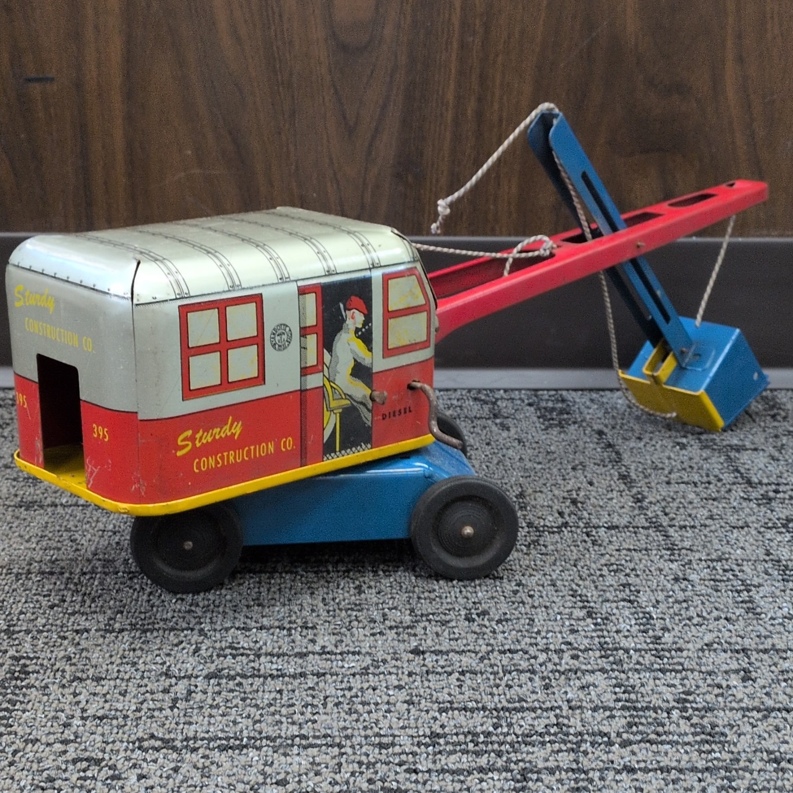 Lima Tin Construction Vehicle Blue Red Yellow Silver Vintage Toy
