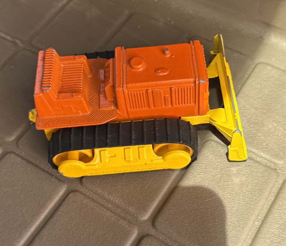 Vintage Tootsie Toy Diecast Bulldozer Yellow & Orange 5 inches Long 1960&rsquo;s USA