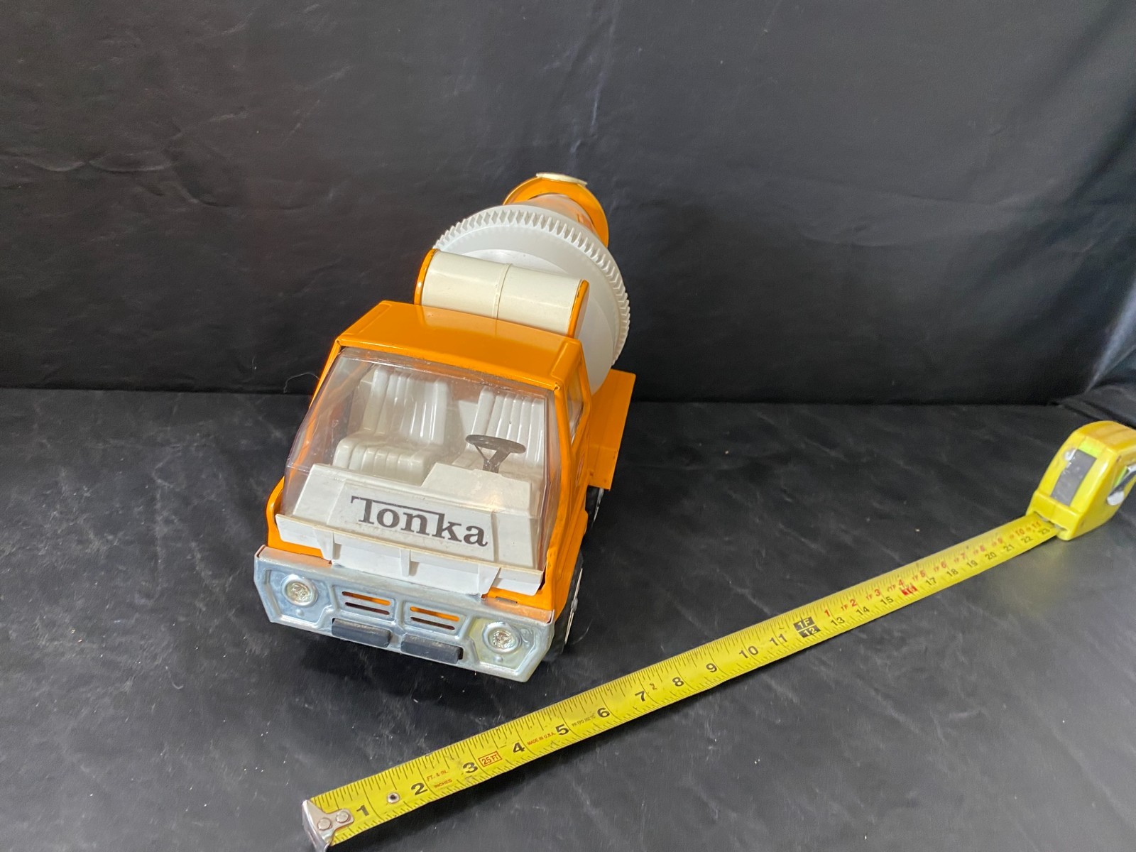 tonka vintage pressed steel cement mixer construction vehicle ORANGE