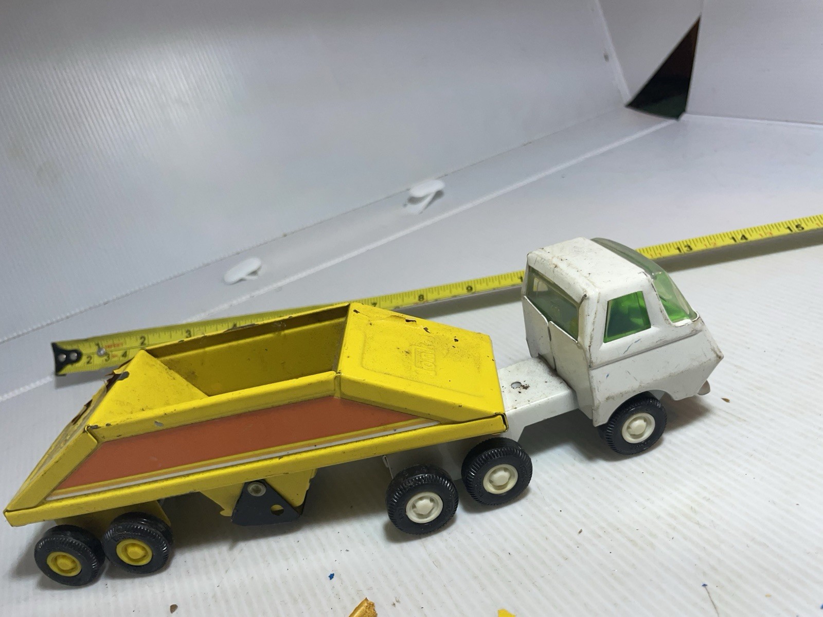 vintage 1970 Tiny Tonka pressed steel toy truck Mini Bottom Dump Tractor Trailer