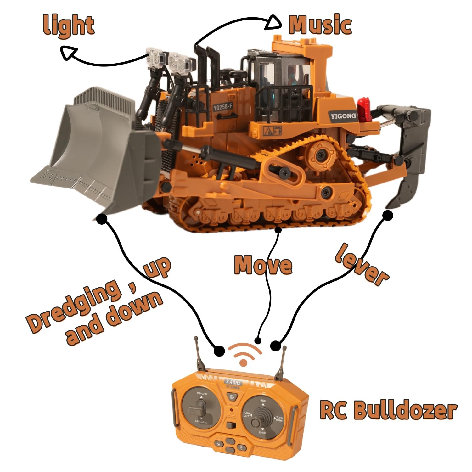 9-Channel Metal RC Bulldozer with Lights and Sound – Remote Control Heavy