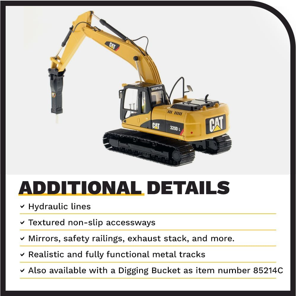 1:50 Scale Caterpillar 320DL Hydraulic Excavator & Impact Hammer, Core Classics
