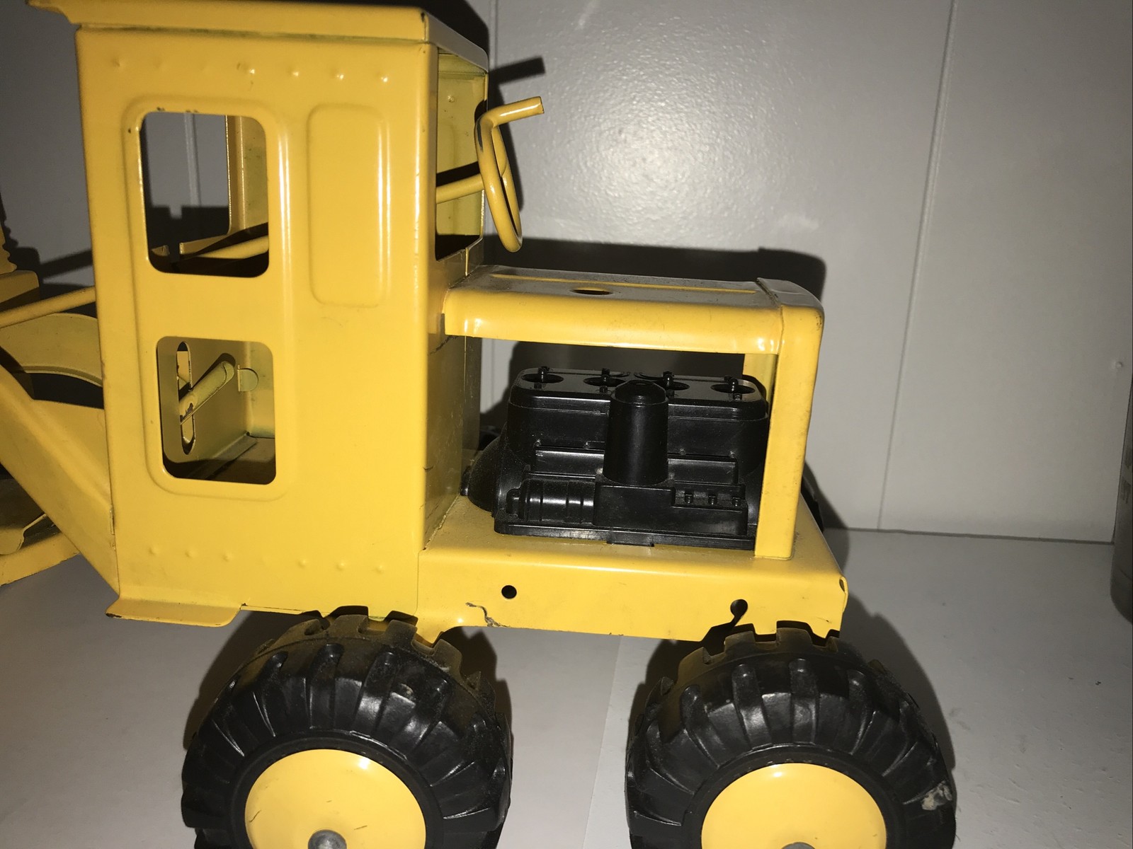 Vintage Marx Toys Yellow With Black Wheels Pressed Steel PowerGrader With Engine