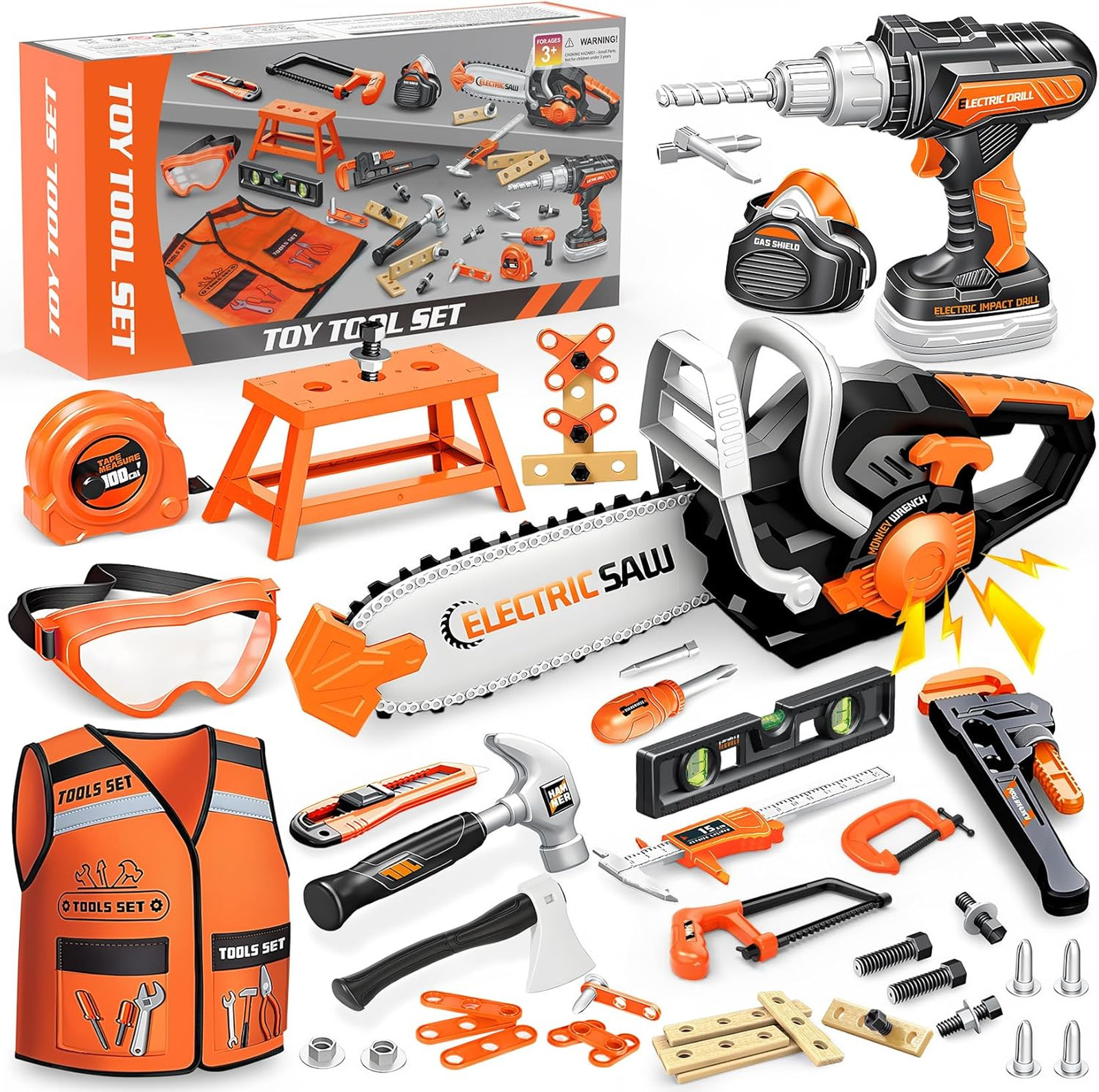 Kids Tool Set Toys, 56 Pcs Toddler Tool Set with Toy Chainsaw & Electronic