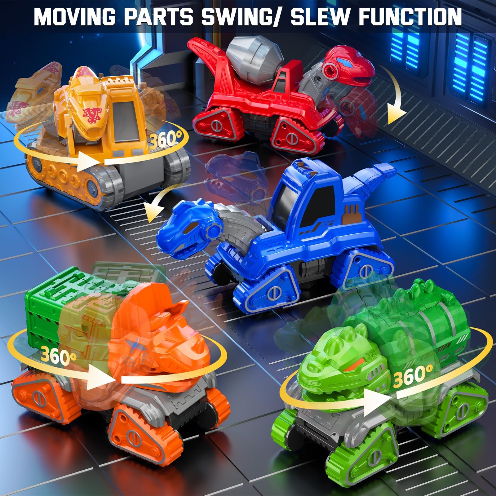 Transforming Robot Toys Set Construction Trucks, Dinosaur Car Toys 6 in 1 Tra…