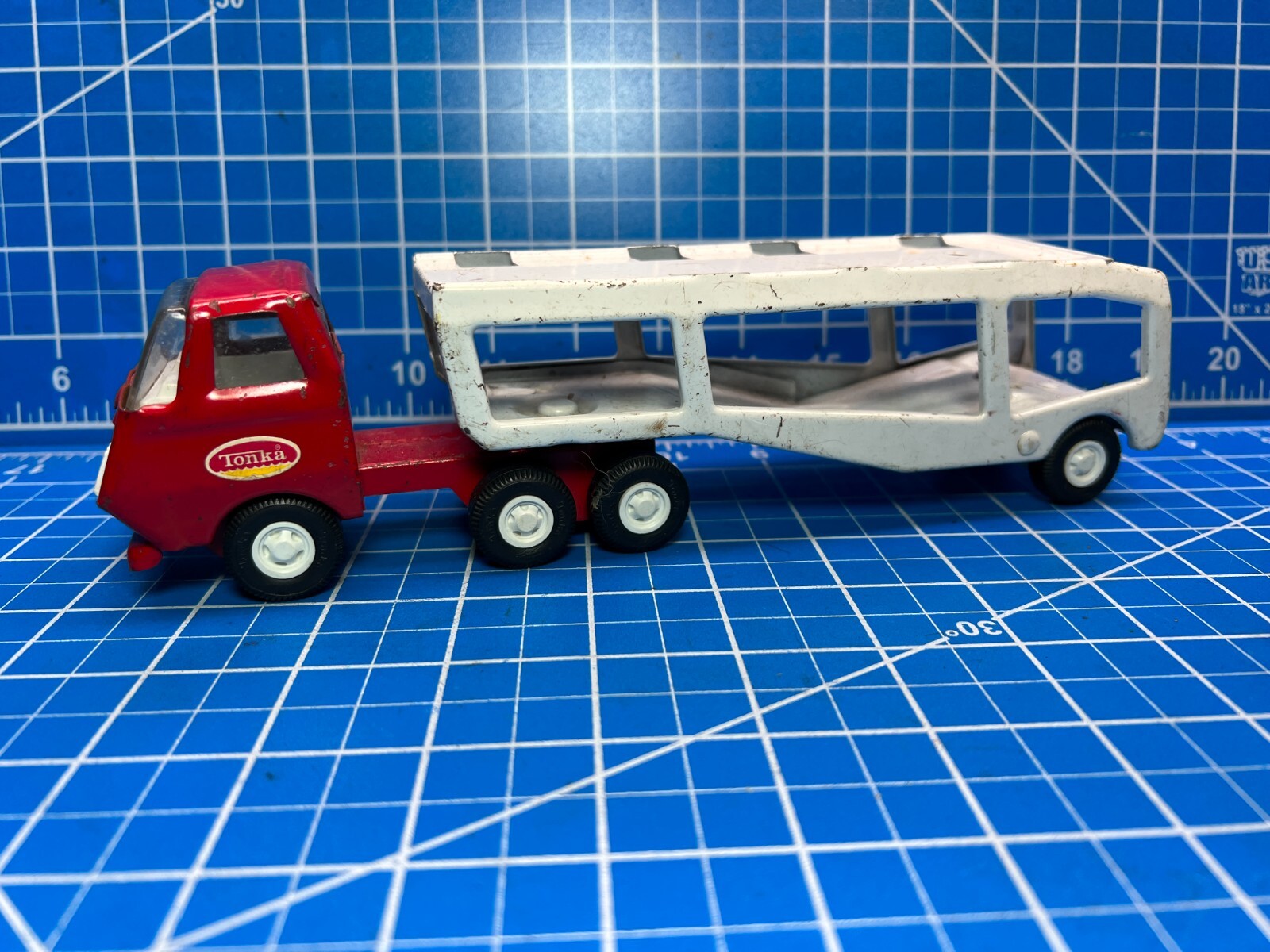 Tiny Tonka Car Carrier/Hauler Semi Truck & Trailer – Pressed Steel Toy