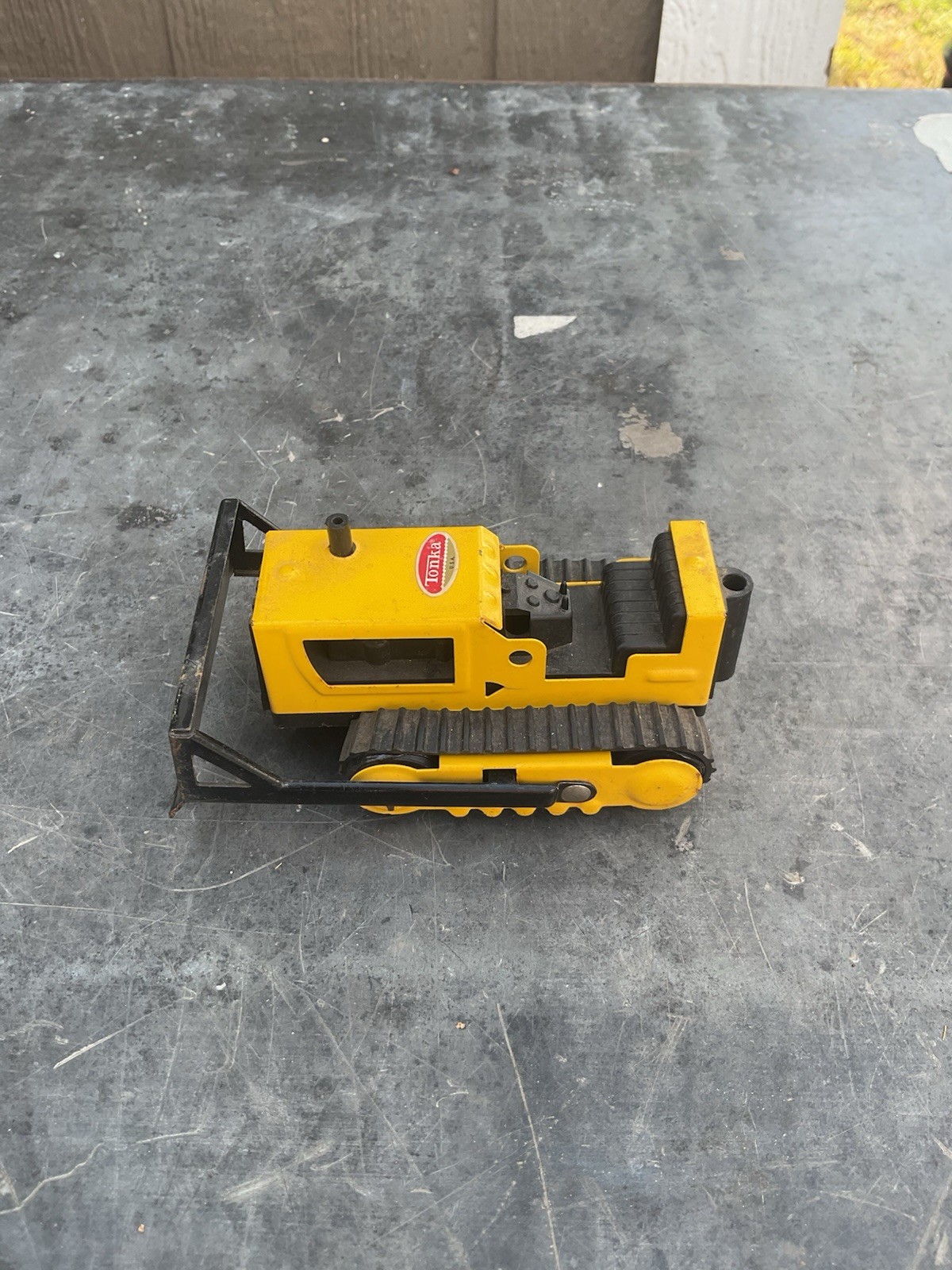 Vintage 4&Prime; Bulldozer Tonka Truck Yellow Black Pressed Steel Toy