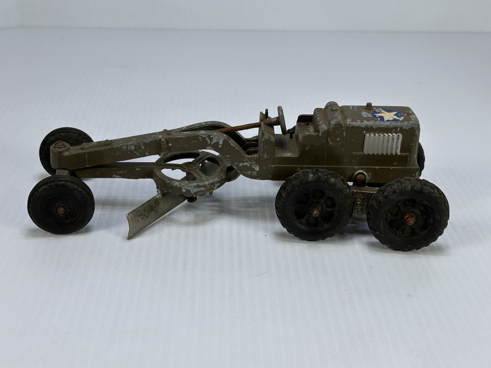 Vintage Hubley Kiddie Toy Die Cast Metal Road Grader #481 Military Green