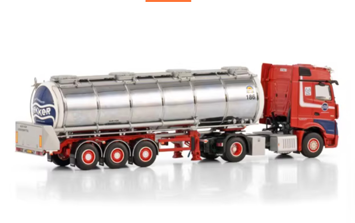 WSI 1:50 MB MP5 4×2 Dekker Tanktransport Chrome Tanker Diecast Model 01-4364