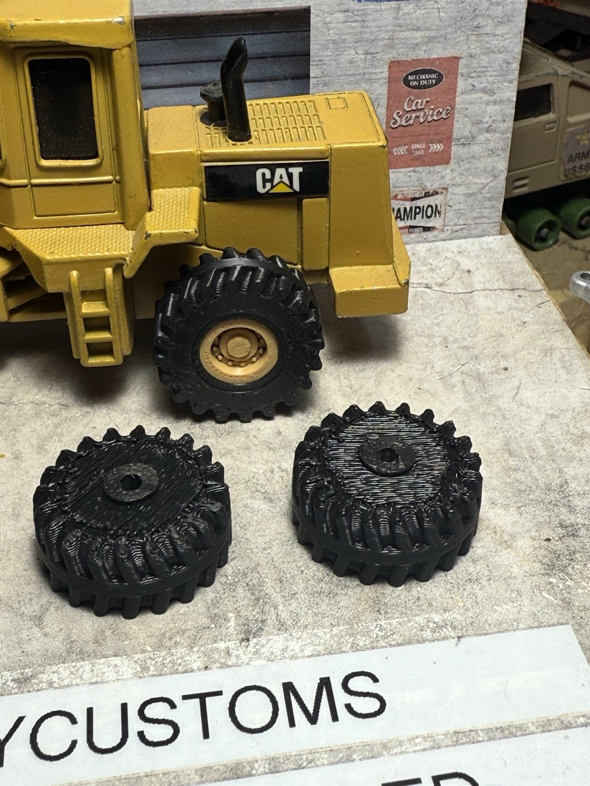 2 new tires for Caterpillar ERTL 950 Front End Loader 1/64 Classic Cat Machine
